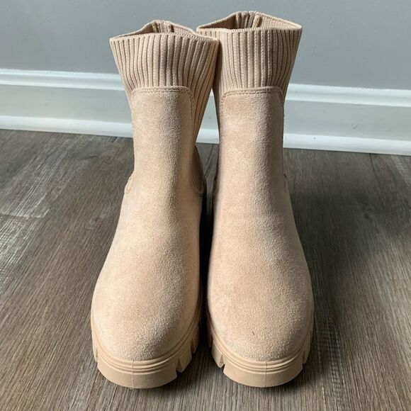 Chelsea Platform Boots Suede Tan Beige Size 7 - Picture 2 of 10